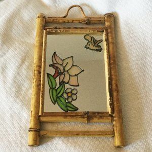 Vintage Artisan Wall Mirror Painted Wooden Frame